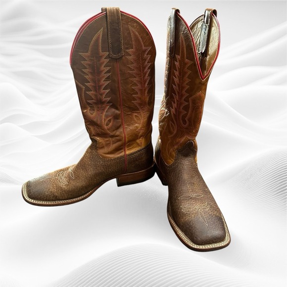 Anderson Bean Square Toe Tag Boar/Goat Cowboy Boots Men's Size 9 1/2 D Brown - Picture 1 of 11